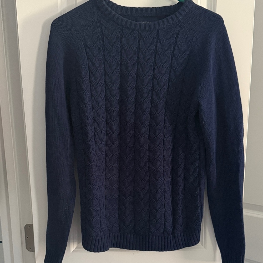 Lands End Drifter Navy Blue Cable Knit Sweater Small